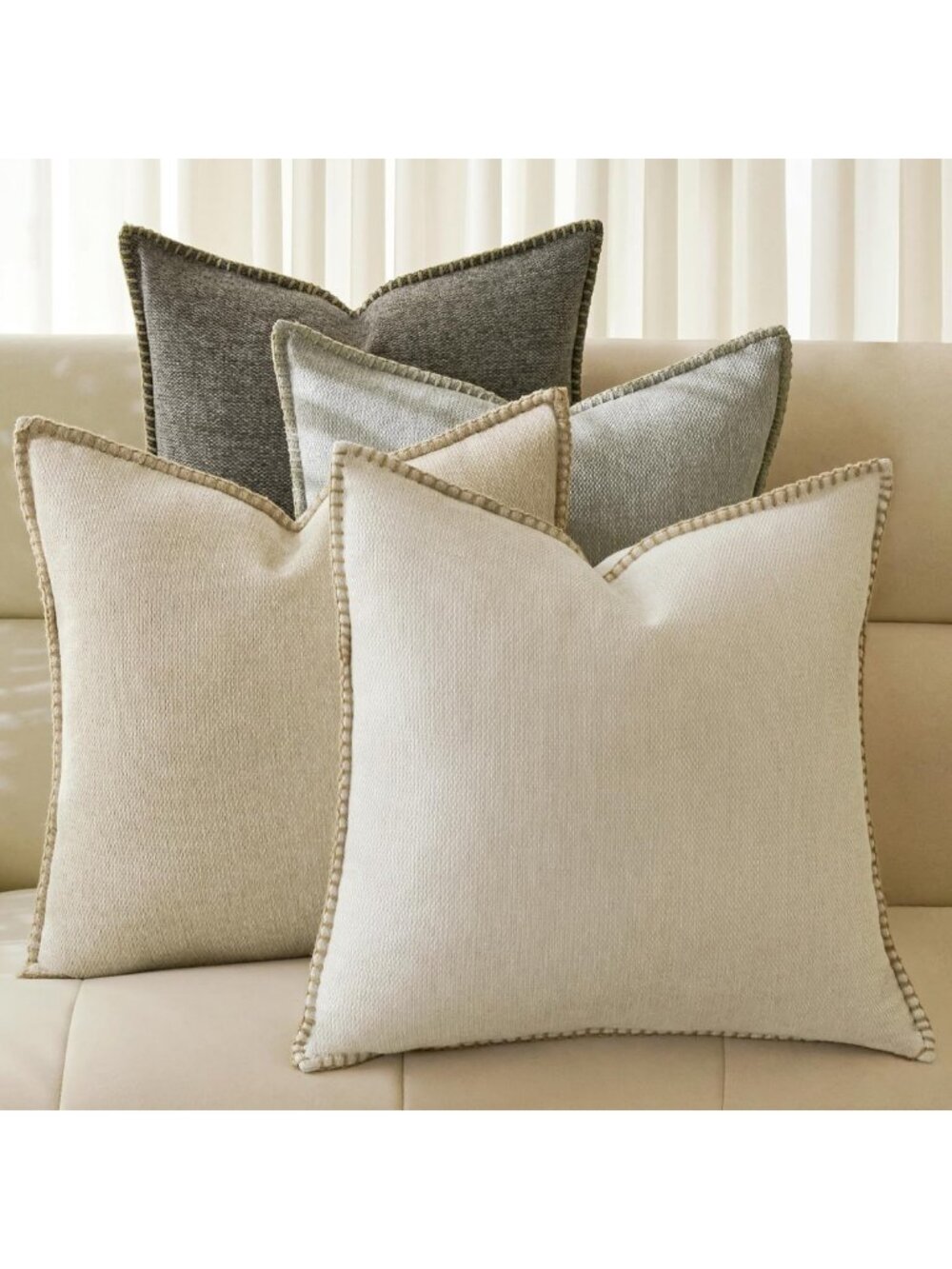 Set of 4 Cream Textured 18x18 Decorative Throw Pillow Covers - Neutral Farmhouse